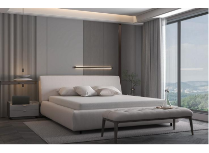 Letto imbottito matrimoniale design elegante beige superficie di riposo