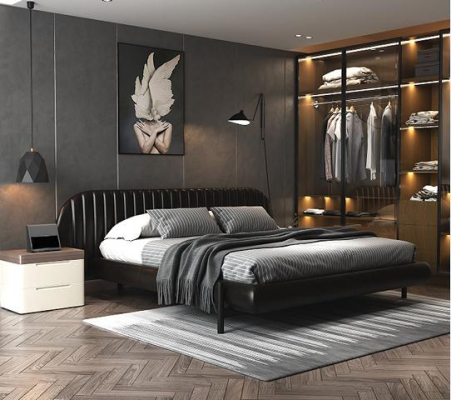 Letto di lusso nero letto imbottito moderno design elegante comfort per dormire