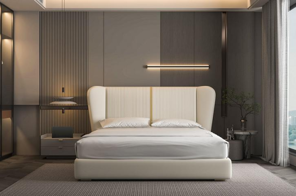 Letto di lusso beige letto imbottito moderno design elegante