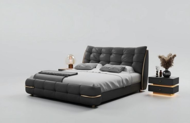 Letto di lusso nero letto imbottito moderno design elegante