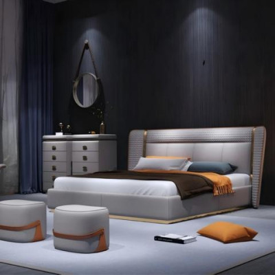 Letto di lusso beige letto imbottito moderno comfort design elegante