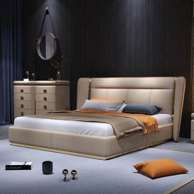 Letto di lusso beige letto imbottito moderno comfort design elegante
