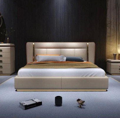 Letto di lusso beige letto imbottito moderno comfort design elegante
