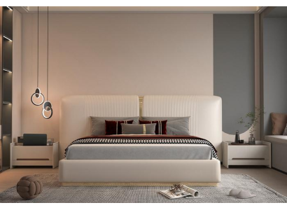 Letto imbottito di lusso design mobili camera da letto testata beige elegante