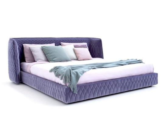 Letto imbottito designer in velluto lusso moderno blu matrimoniale con testiera elegante
