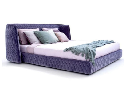 Letto imbottito designer in velluto lusso moderno blu matrimoniale con testiera elegante