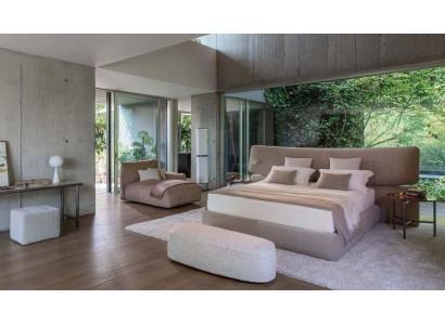 Letto imbottito moderno in tessuto lusso nero con testiera alta design