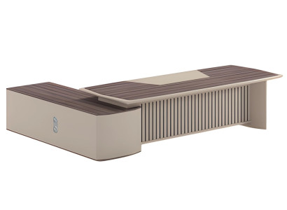 Scrivania moderna beige effetto legno con ripiano allungato design per ufficio
