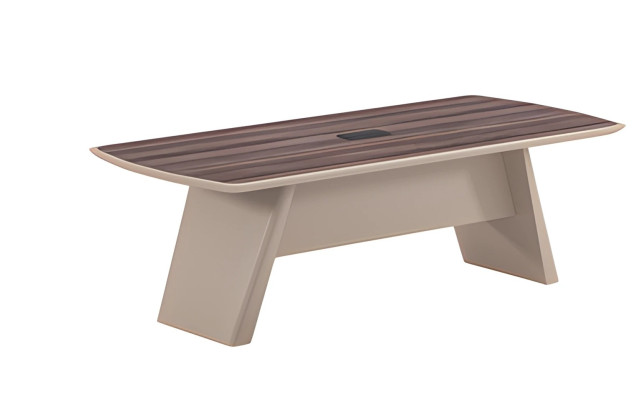 Scrivania beige con struttura in legno e design moderno per ufficio e home office