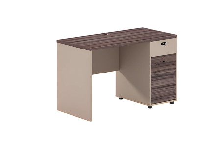 Scrivania compatta effetto legno marrone beige con cassetti e serratura design ufficio