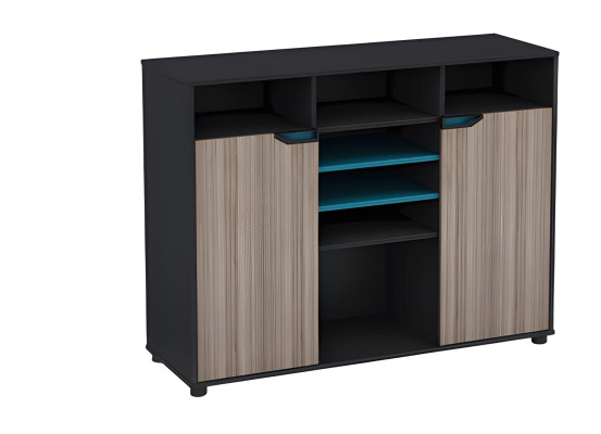 Sideboard effetto legno nero marrone design moderno con porte ripiani blu