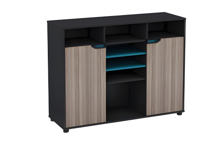 Sideboard effetto legno nero marrone design moderno con porte ripiani blu