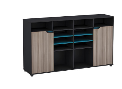Mobiletto grande effetto legno marrone nero moderno con ripiani porte mensole turchesi
