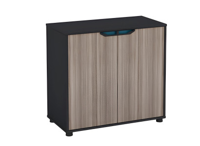 Sideboard compatto in legno marrone e nero con porte moderne per ufficio