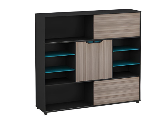 Mobile sideboard in legno, marrone e nero, moderno, con porte e ripiani, blu, per ufficio