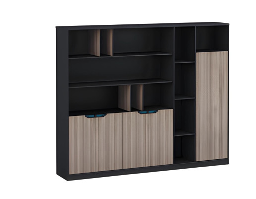 Armadio da ufficio parete in legno effetto marrone nero con porte scomparti moderni blu
