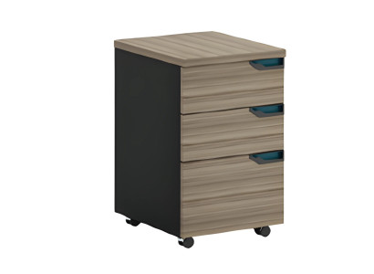 Cassettiera mobile in legno effetto marrone e nero con 3 cassetti per ufficio