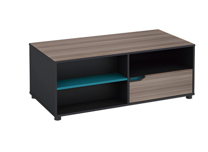 Tavolino moderno effetto legno marrone nero con ripiano e cassetto soggiorno