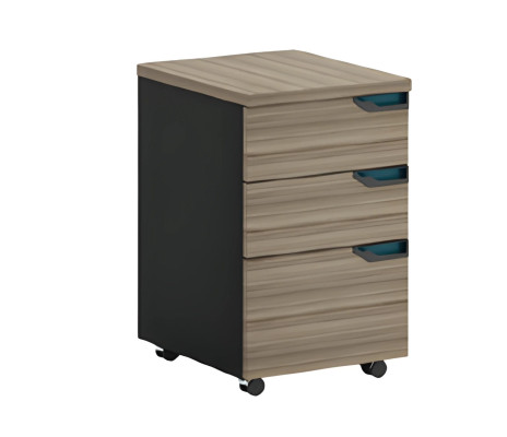 Cassettiera mobile in legno effetto marrone e nero con 3 cassetti e ruote per ufficio