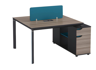 Scrivania con parete divisoria blu, scrivania moderna con spazio di archiviazione e design