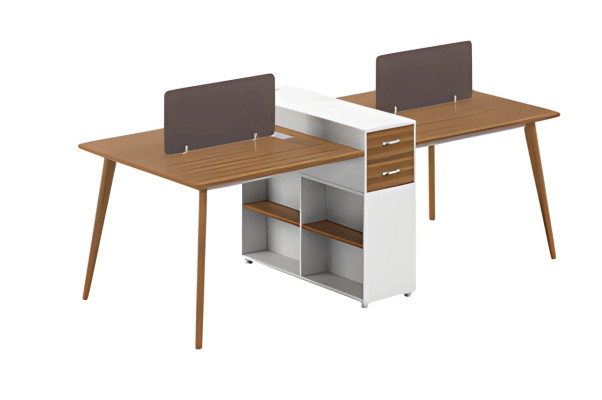 Scrivania moderna con scaffale in legno e parete divisoria design semplice per ufficio