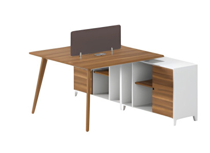 Scrivania moderna con scaffale in legno e parete divisoria design elegante per ufficio