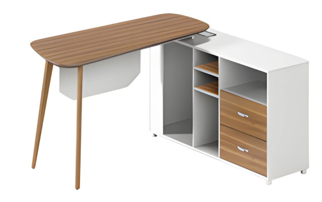 Scrivania in legno e bianco con spazio di archiviazione lavorazione moderna gambe sottili