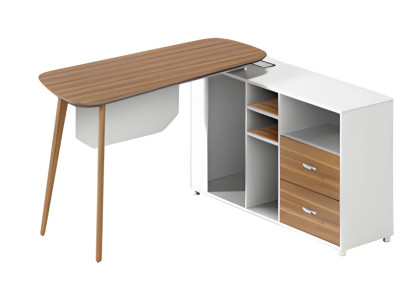 Scrivania in legno e bianco con spazio di archiviazione lavorazione moderna gambe sottili