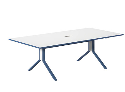 Tavolo da conferenza moderno con superficie bianca e design elegante blu