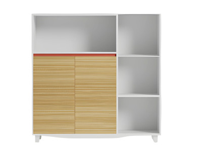 Armadio da ufficio con ripiani in legno e accento rosso elegante soluzione di stoccaggio