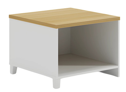 Tavolino moderno bianco con piano in legno spazio di archiviazione pratico minimalista