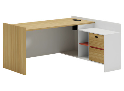 Scrivania modulare mobili per ufficio effetto legno con spazio di archiviazione e ripiani