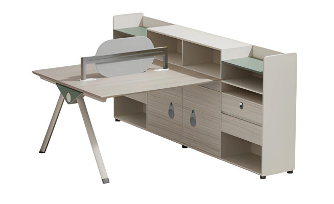 Scrivania beige con spazio di archiviazione e schienale design moderno per ufficio e casa