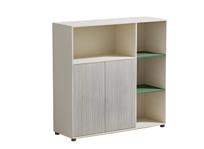 Armadio da ufficio modulare beige con spazio di archiviazione e scaffali per un design moderno dell'ufficio