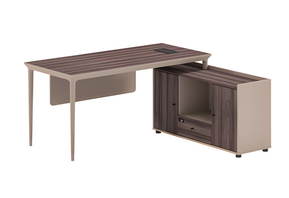 Scrivania angolare moderna effetto legno marrone beige con spazio di archiviazione