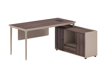Scrivania angolare moderna effetto legno marrone beige con spazio di archiviazione