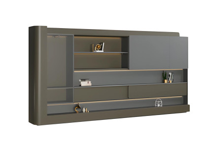 Armadio da ufficio moderno nero grigio con illuminazione LED e spazio di archiviazione