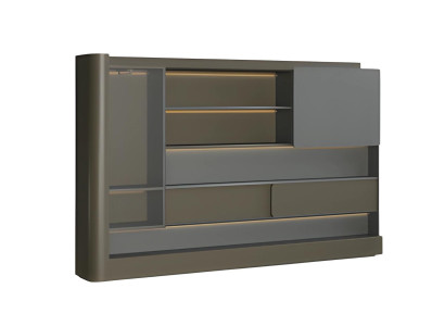 Armadio da ufficio moderno nero grigio con illuminazione a LED e spazio di archiviazione