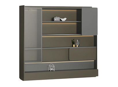 Armadio da ufficio moderno nero grigio con illuminazione a LED e spazio di archiviazione