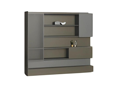 Armadio da ufficio moderno nero grigio con LED e spazio di archiviazione