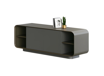 Mobile basso moderno nero grigio con spazio di archiviazione porte ripiano design minimalista