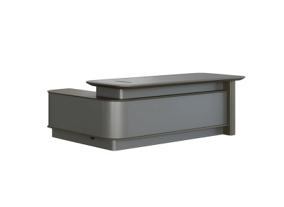 Scrivania moderna grigia design per ufficio con spazio di archiviazione e passacavi