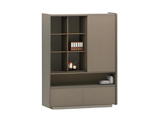 Armadio da ufficio moderno marrone con ripiani e cassetti per la conservazione dei documenti