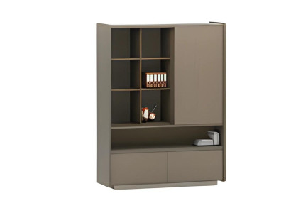 Armadio da ufficio moderno marrone con ripiani e cassetti per la conservazione dei documenti