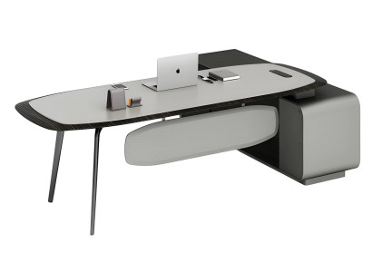 Scrivania moderna grigia nera con ripiano e spazio di archiviazione design elegante per ufficio