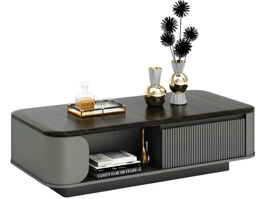 Tavolino da caffè moderno design elegante piano nero ripiani aperti