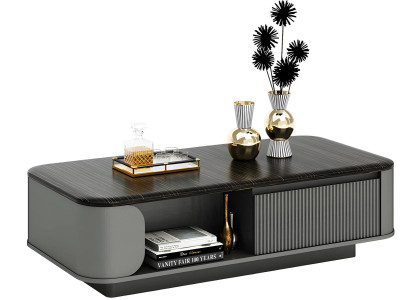 Tavolino da caffè moderno design elegante piano nero ripiani aperti