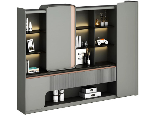 Armadio da ufficio moderno con ripiani aperti illuminazione eleganza semplice design grigio