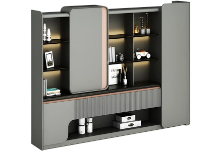 Armadio da ufficio moderno con ripiani aperti illuminazione eleganza semplice design grigio