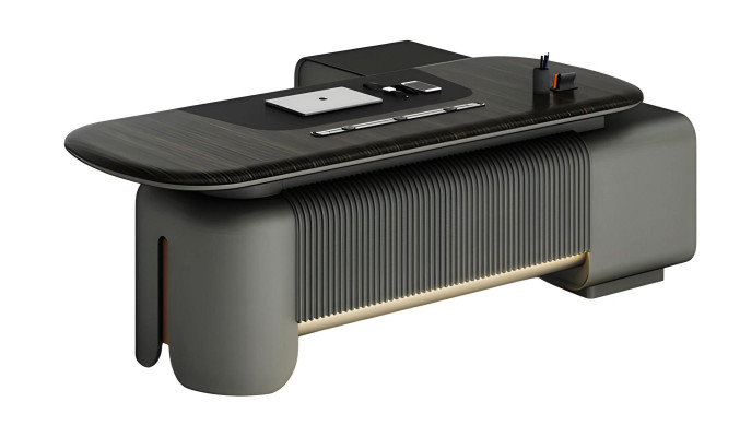 Scrivania moderna design elegante piano nero dettagli illuminazione